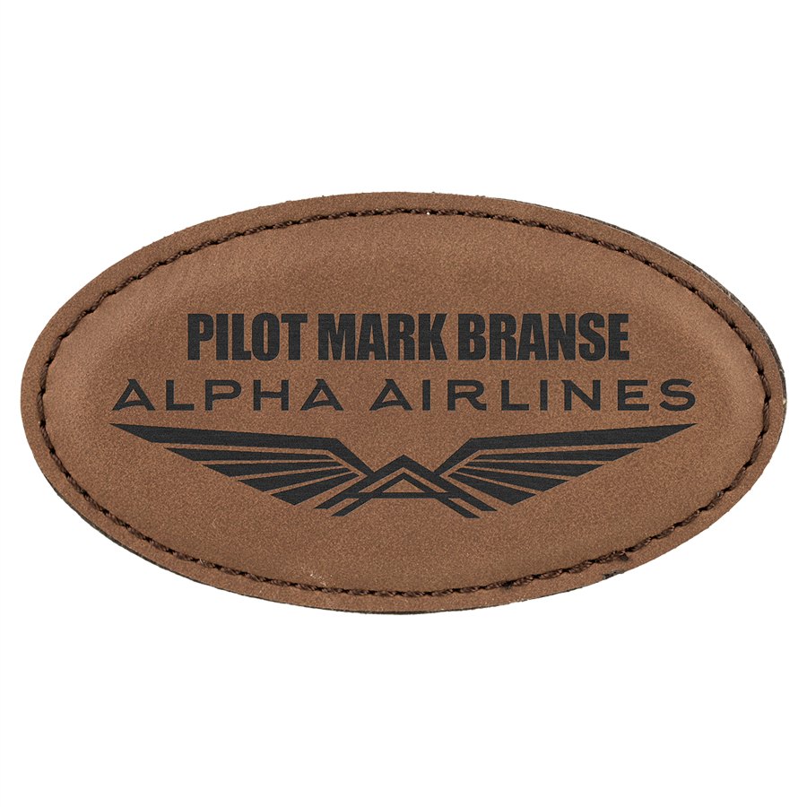 Engraved Leatherette Oval Badge with Magnet - Dark Brown