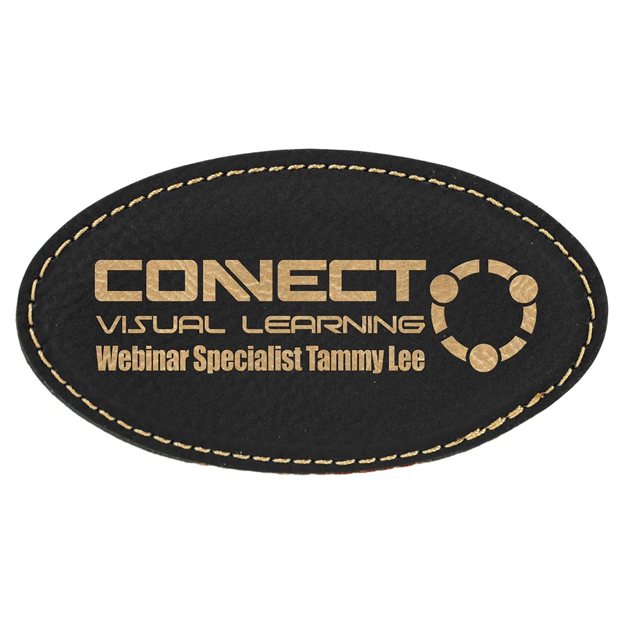 Engraved Leatherette Oval Badge with Magnet - Black/Gold