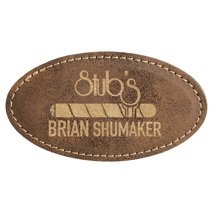 Engraved Leatherette Oval Badge with Magnet - Rustic/Gold