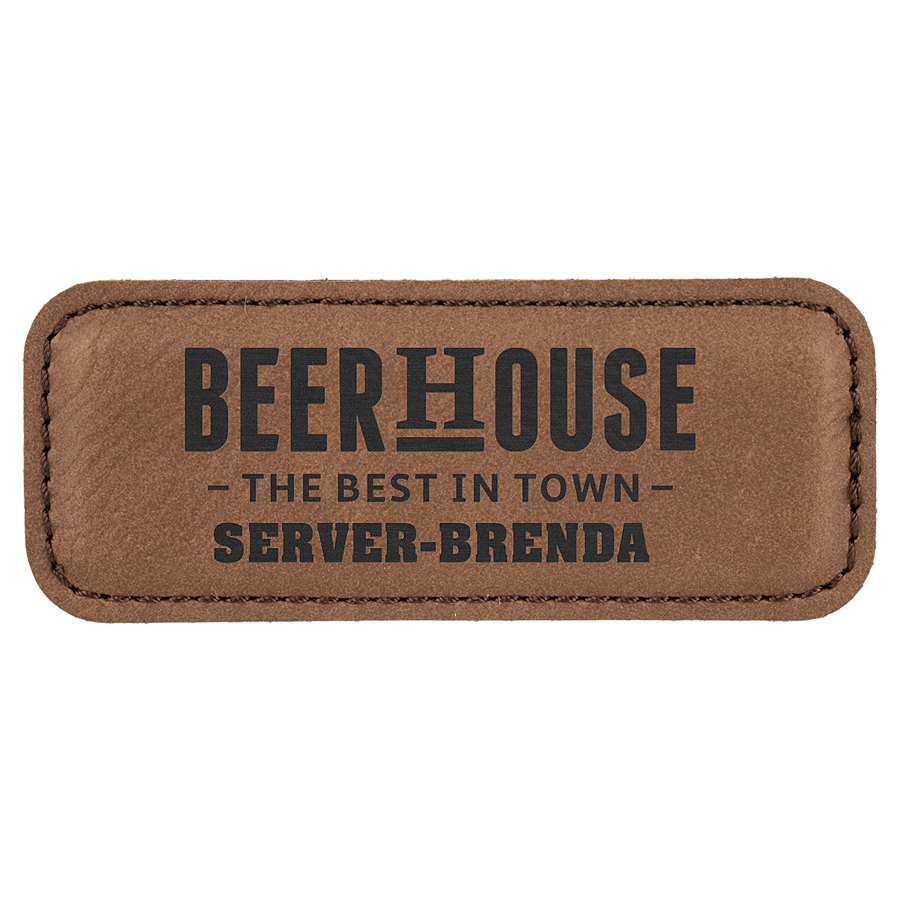 Engraved Leatherette Badge with Magnet - Dark Brown / 3 1/4 x 1 1/4 in