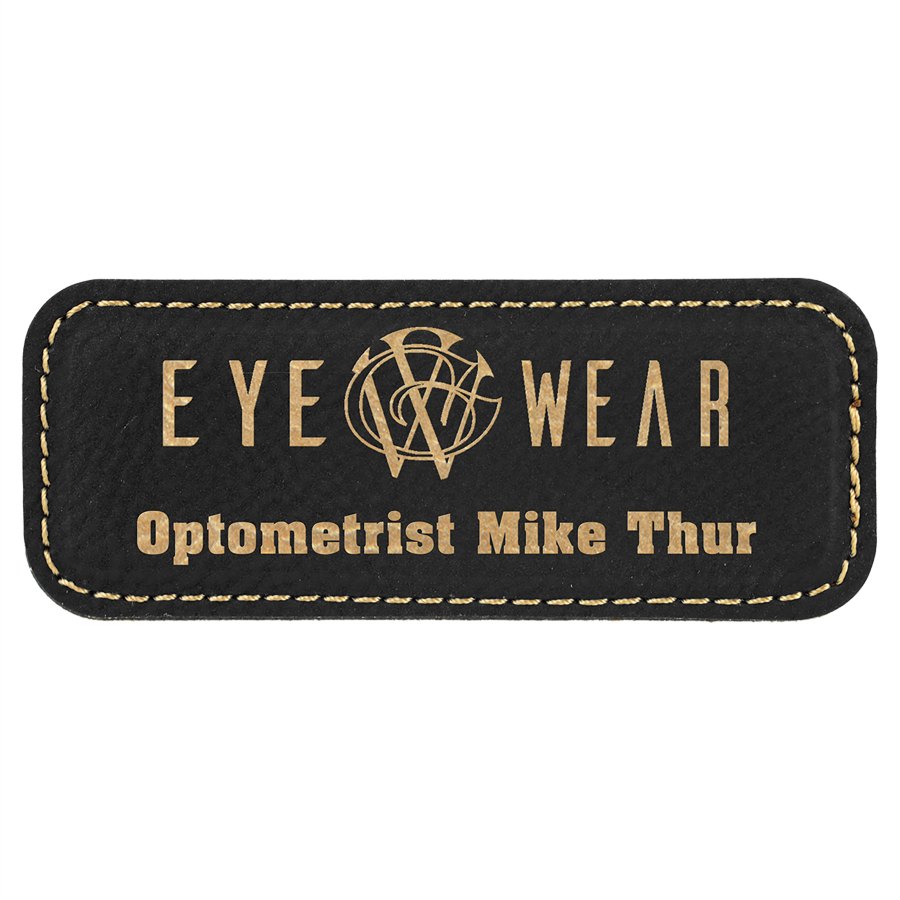 Engraved Leatherette Badge with Magnet - Black/Gold / 3 1/4 x 1 1/4 in