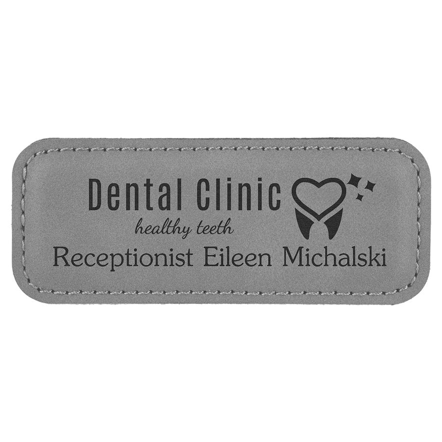 Engraved Leatherette Badge with Magnet - Gray / 3 1/4 x 1 1/4 in