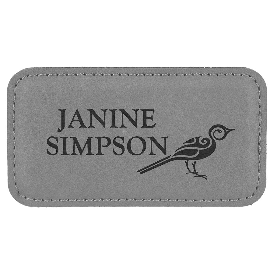 Engraved Leatherette Badge with Magnet - Gray / 3 1/4 x 1 3/4 in