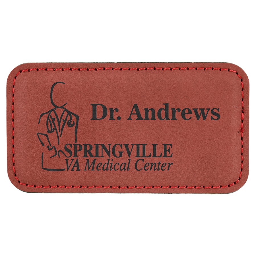 Engraved Leatherette Badge with Magnet - Rose / 3 1/4 x 1 3/4 in