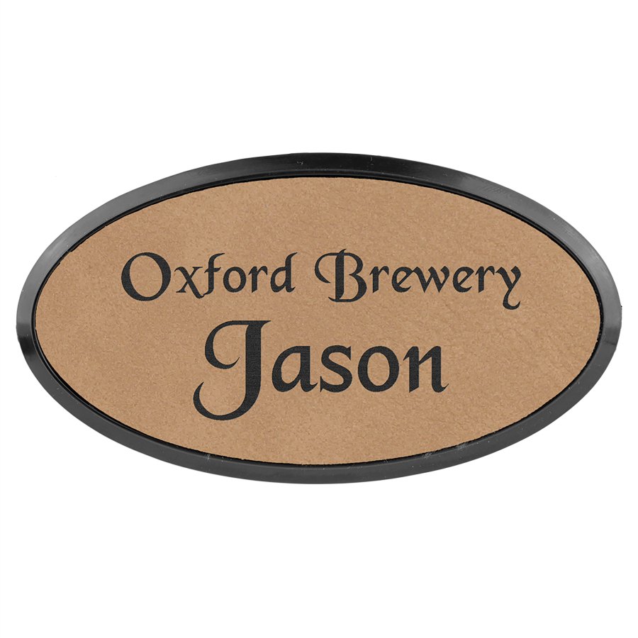 Engraved Leatherette Oval Badge and Frame - Light Brown