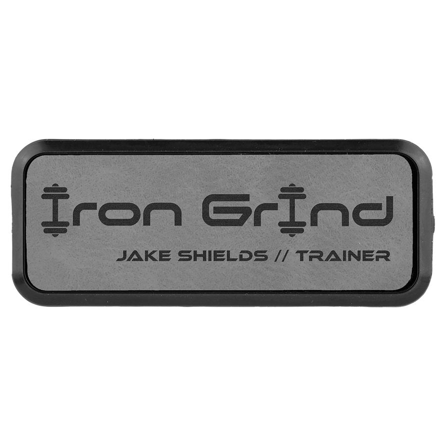 Engraved Leatherette Round Corner Badge and Frame - Gray / 3 x 1 in