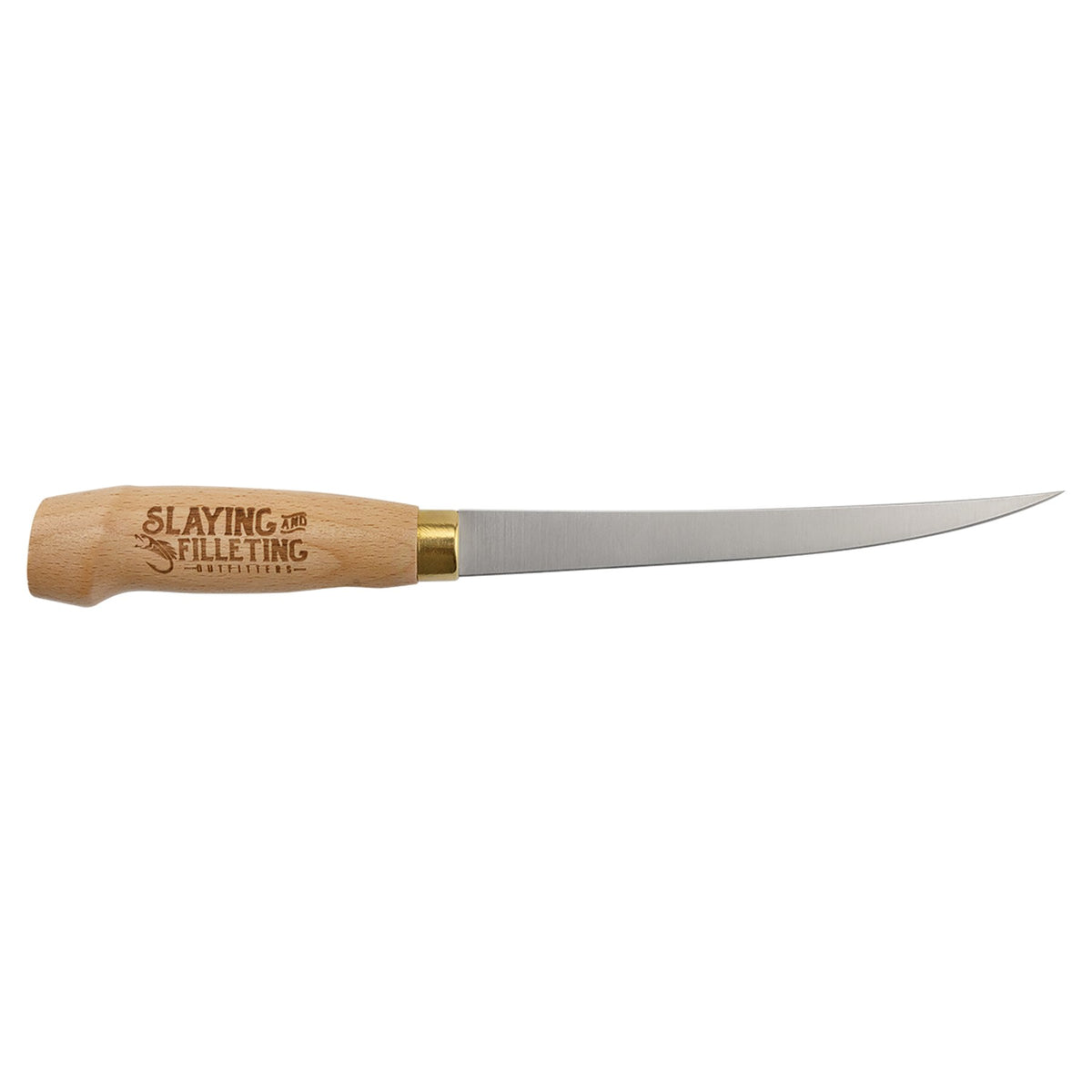 Engraved Bison River Fillet Knife with Wood Handle and Leatherette Sheath - 7 in blade