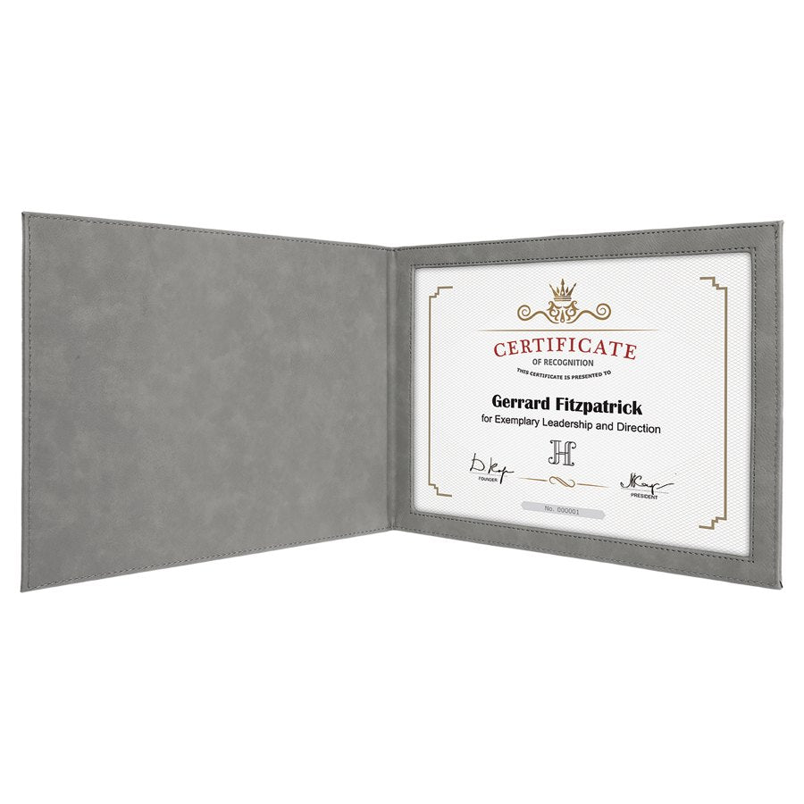 Engraved Leatherette Certificate Holder - Gray