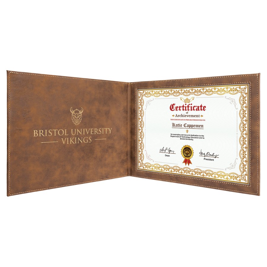 Engraved Leatherette Certificate Holder - Rustic/Gold