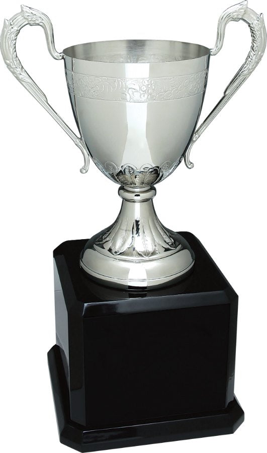Engraved Silver Hand-Chased Swatkins Cup with Black Royal Piano Finish Base