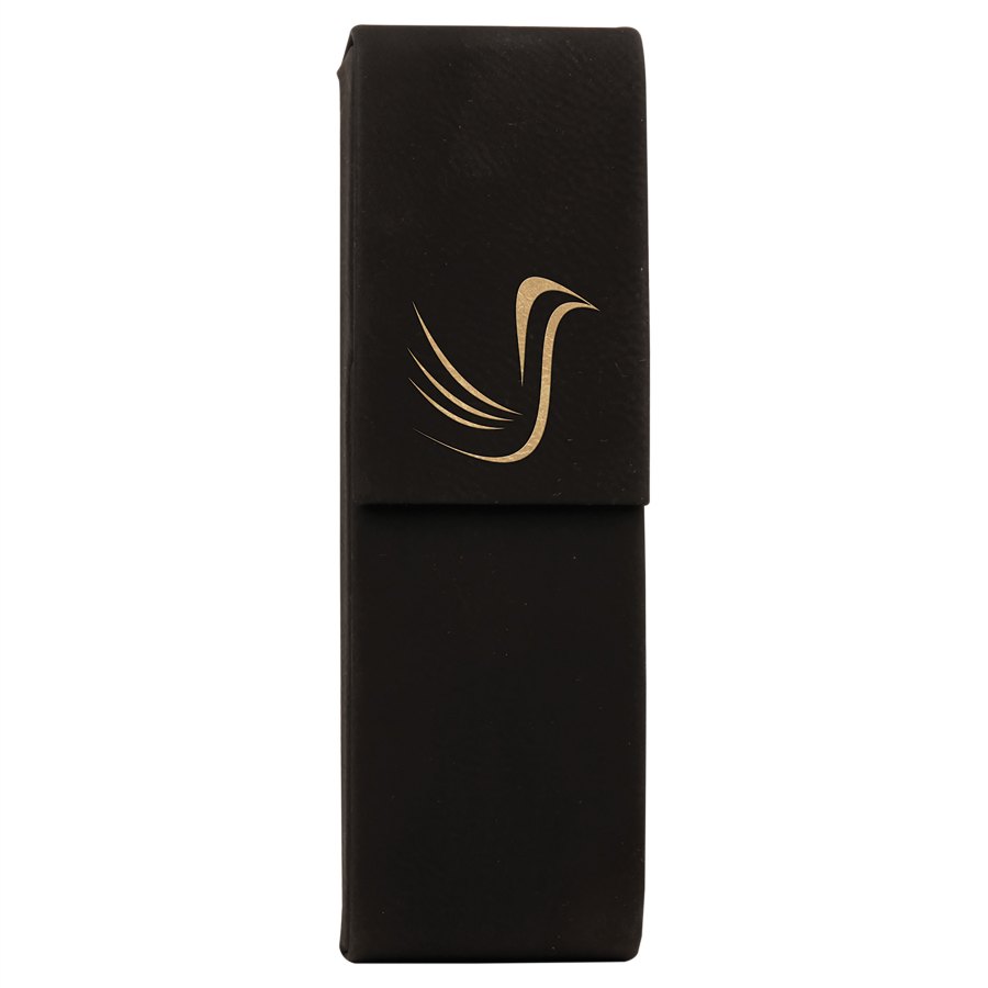 Engraved Leatherette Double Pen Case - Black/Gold