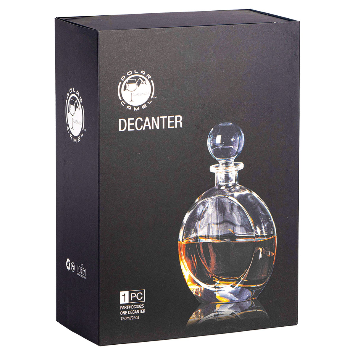 Engraved Polar Camel Glass Decanter in Gift Box - Flat Round (750 mL)