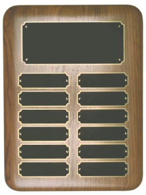 Engraved Genuine Walnut Elliptical Edge Perpetual Plaque - 9 x 12 in (12 plates)
