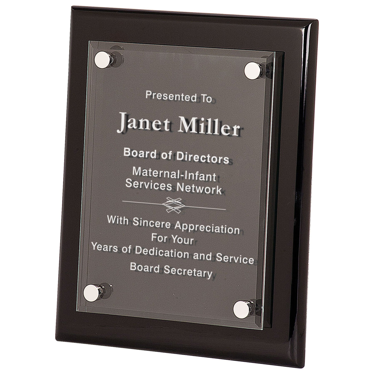 Engraved Piano Finish Floating Acrylic Plaque - Black / 8 x 10 in