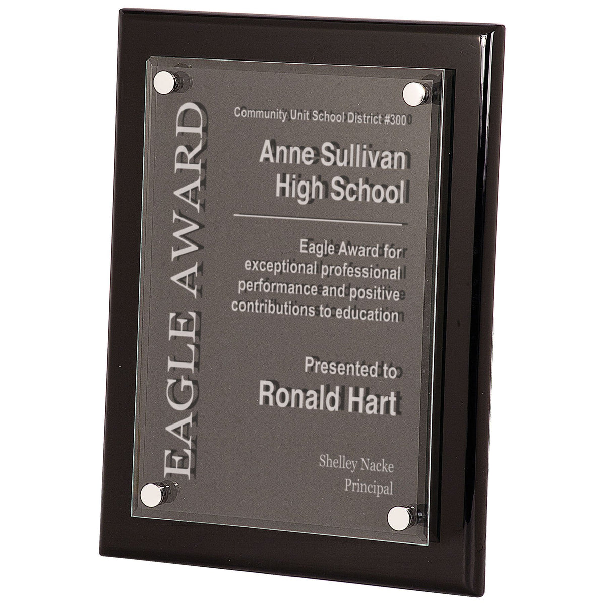 Engraved Piano Finish Floating Acrylic Plaque - Black / 9 x 12 in