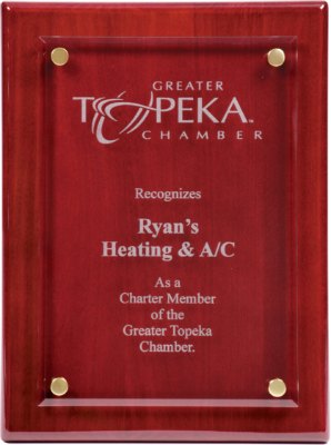 Engraved Piano Finish Floating Glass Plaque - Rosewood / 9 x 12 in