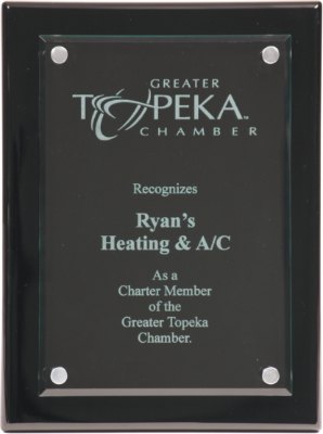 Engraved Piano Finish Floating Glass Plaque - Black / 9 x 12 in