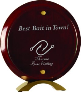 Engraved Round Piano Finish Floating Acrylic Standup - Rosewood / 8 1/2 in