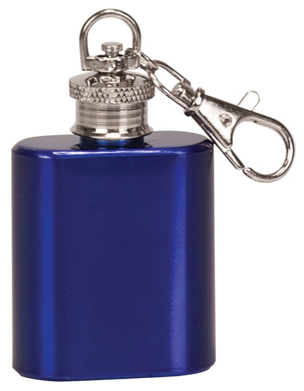 Engraved 1 oz Mini Flask Keychain - Gloss Blue