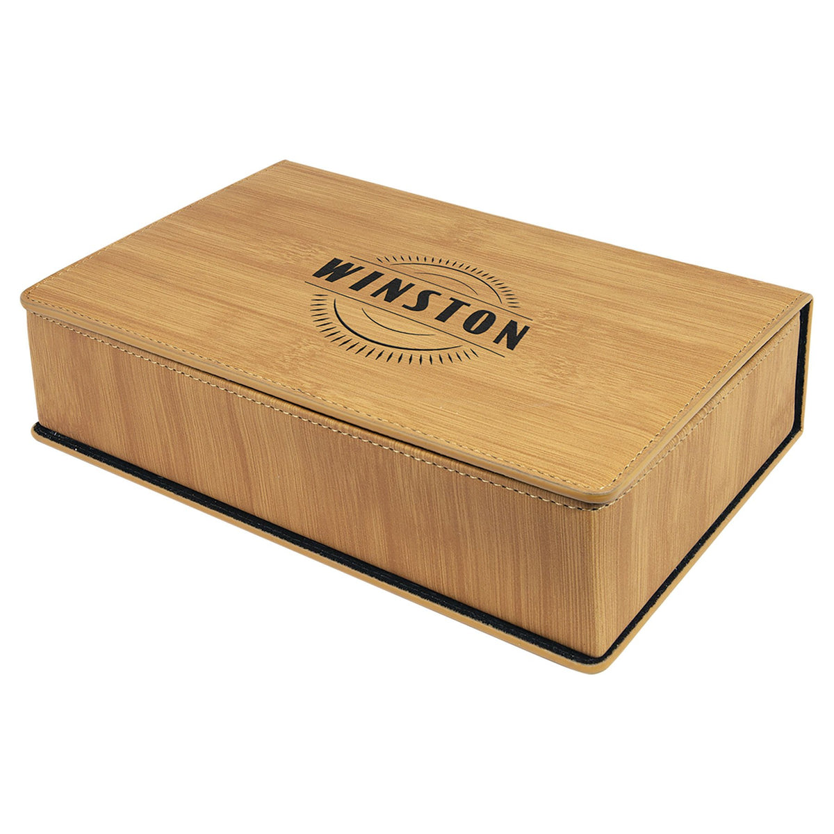 Engraved Leatherette Flask Gift Set - Bamboo