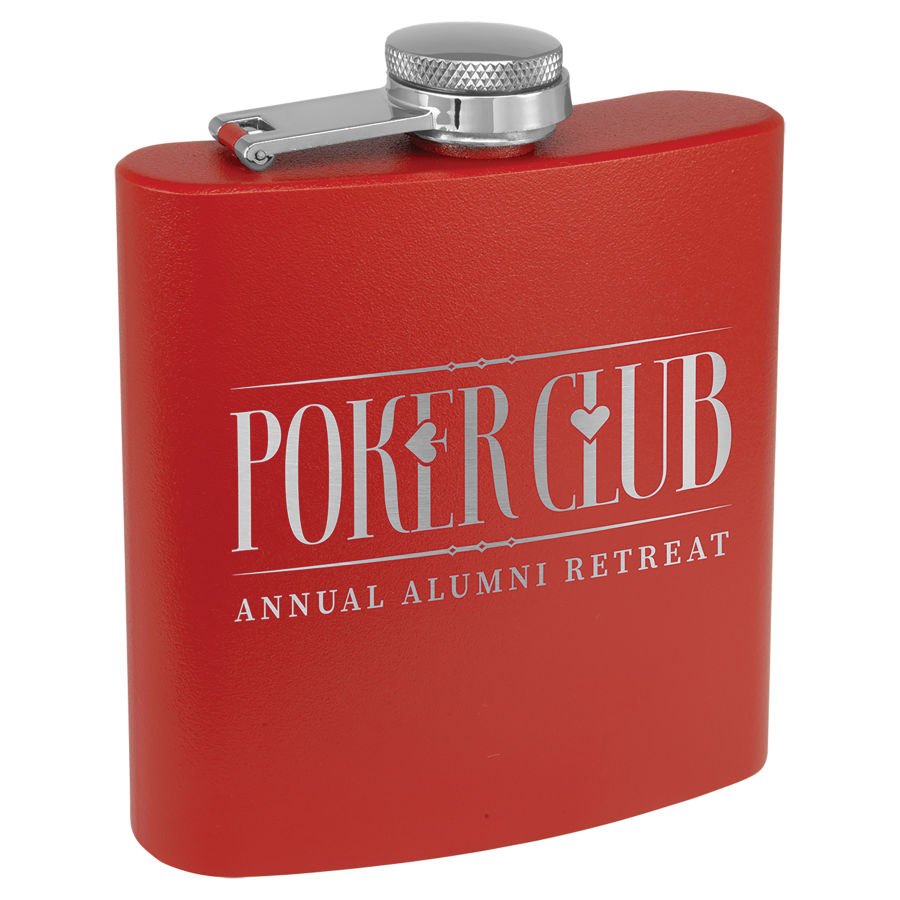 Engraved 6 oz Powder Coated Stainless Steel Flask - Matte Red