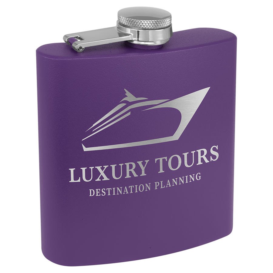 Engraved 6 oz Powder Coated Stainless Steel Flask - Matte Purple