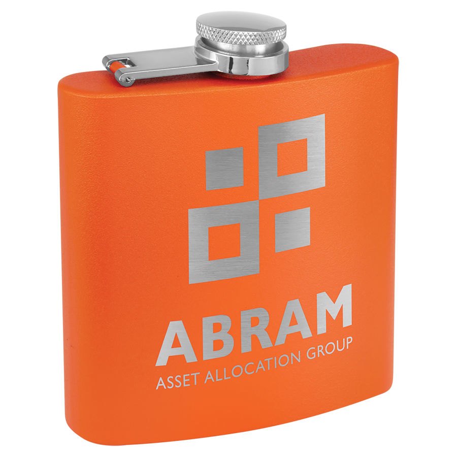 Engraved 6 oz Powder Coated Stainless Steel Flask - Matte Orange