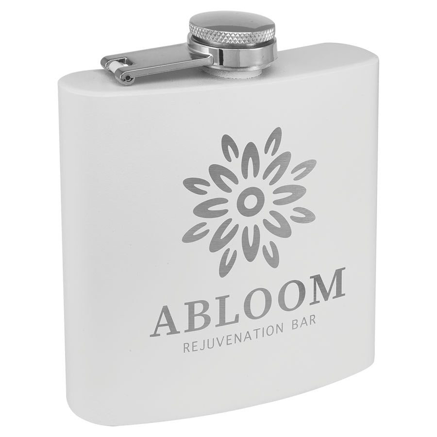 Engraved 6 oz Powder Coated Stainless Steel Flask - Matte White