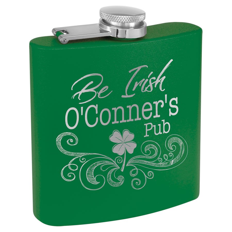 Engraved 6 oz Powder Coated Stainless Steel Flask - Matte Green