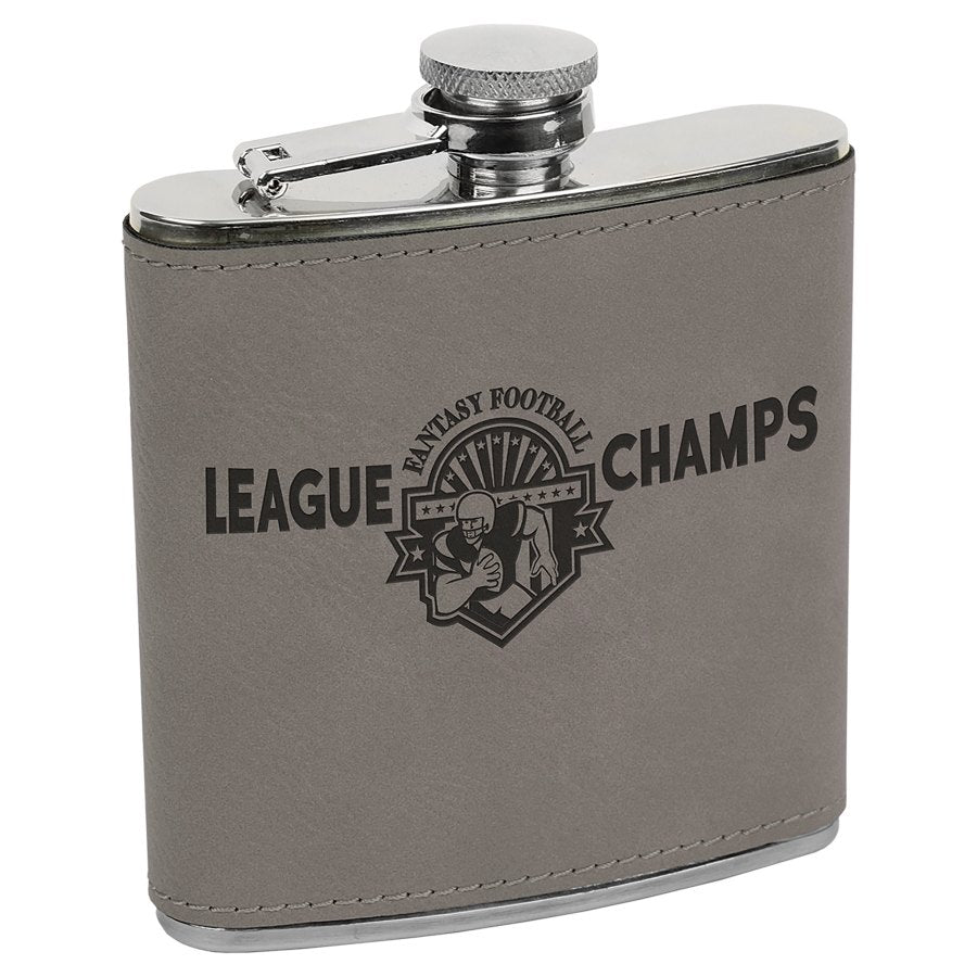 Engraved Leatherette Stainless Steel Flask - Gray