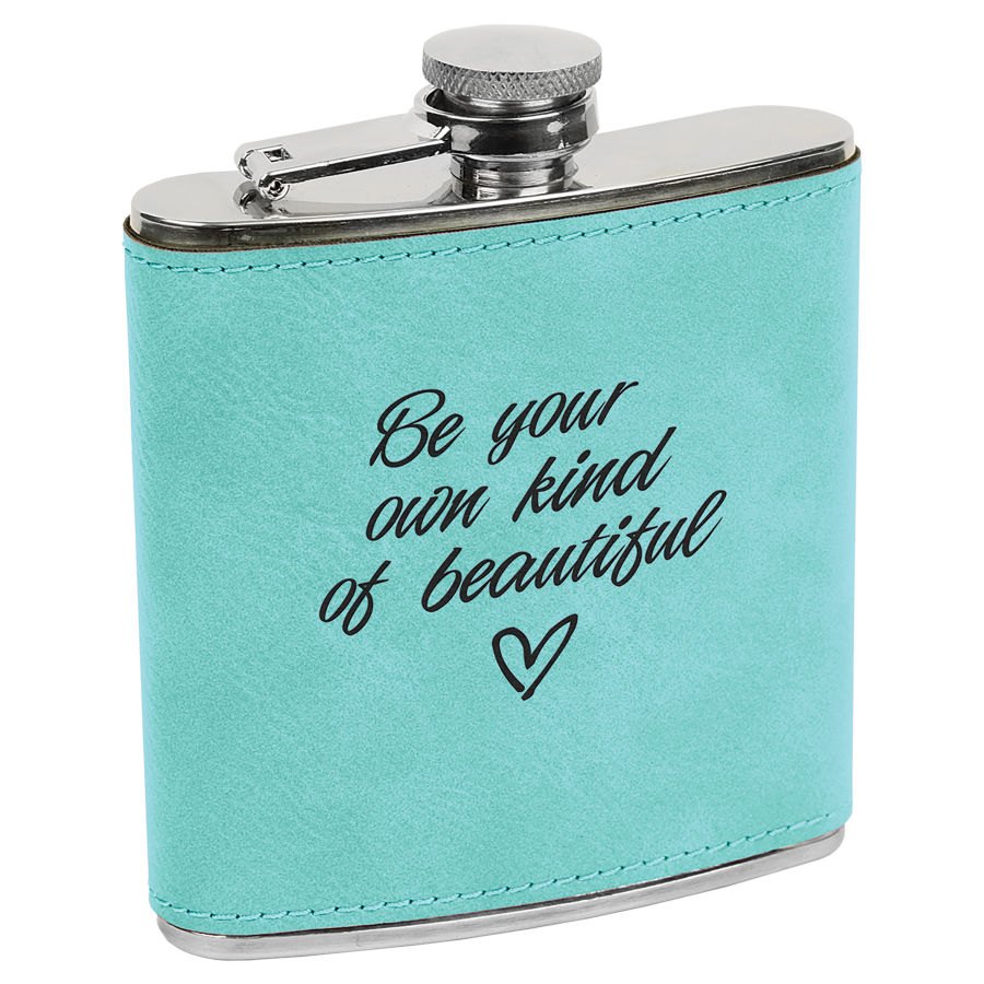 Engraved Leatherette Stainless Steel Flask - Teal