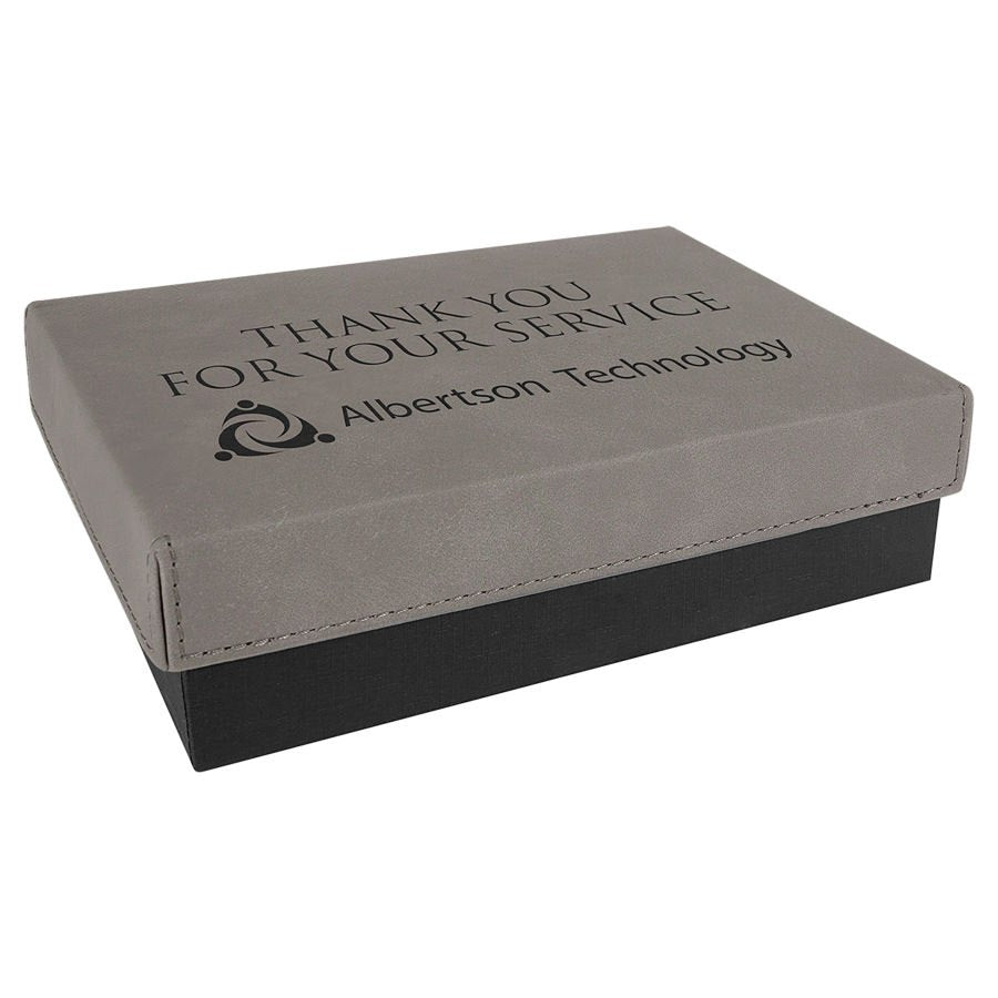 Engraved Gift Box with Leatherette Lid - Gray / 7 3/8 x 5 3/4 x 2 1/4 in