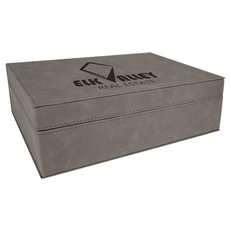 Engraved Leatherette Premium Gift Box - Gray / 10 1/4 x 7 1/2 x 3 3/8 in