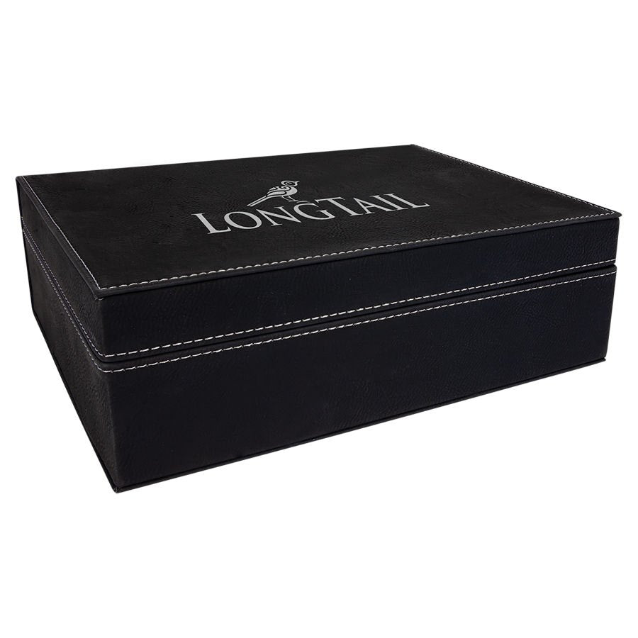 Engraved Leatherette Premium Gift Box - Black/Silver / 10 1/4 x 7 1/2 x 3 3/8 in