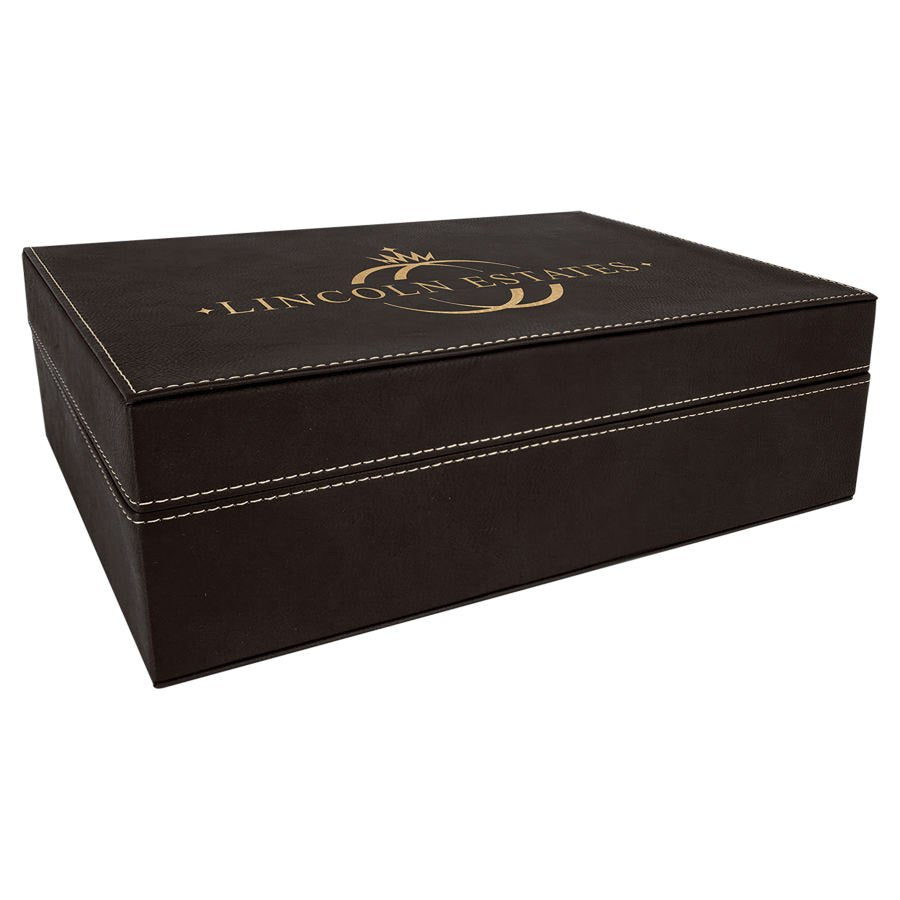 Engraved Leatherette Premium Gift Box - Black/Gold / 12 1/4 x 8 1/4 x 3 3/4 in