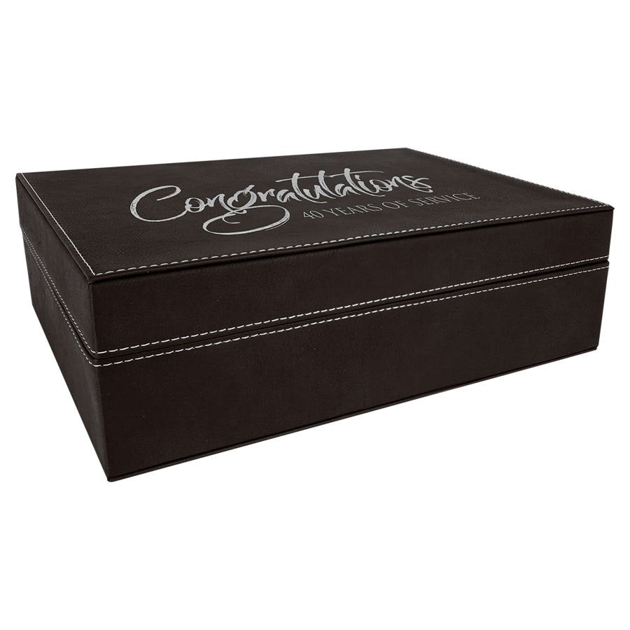 Engraved Leatherette Premium Gift Box - Black/Silver / 12 1/4 x 8 1/4 x 3 3/4 in
