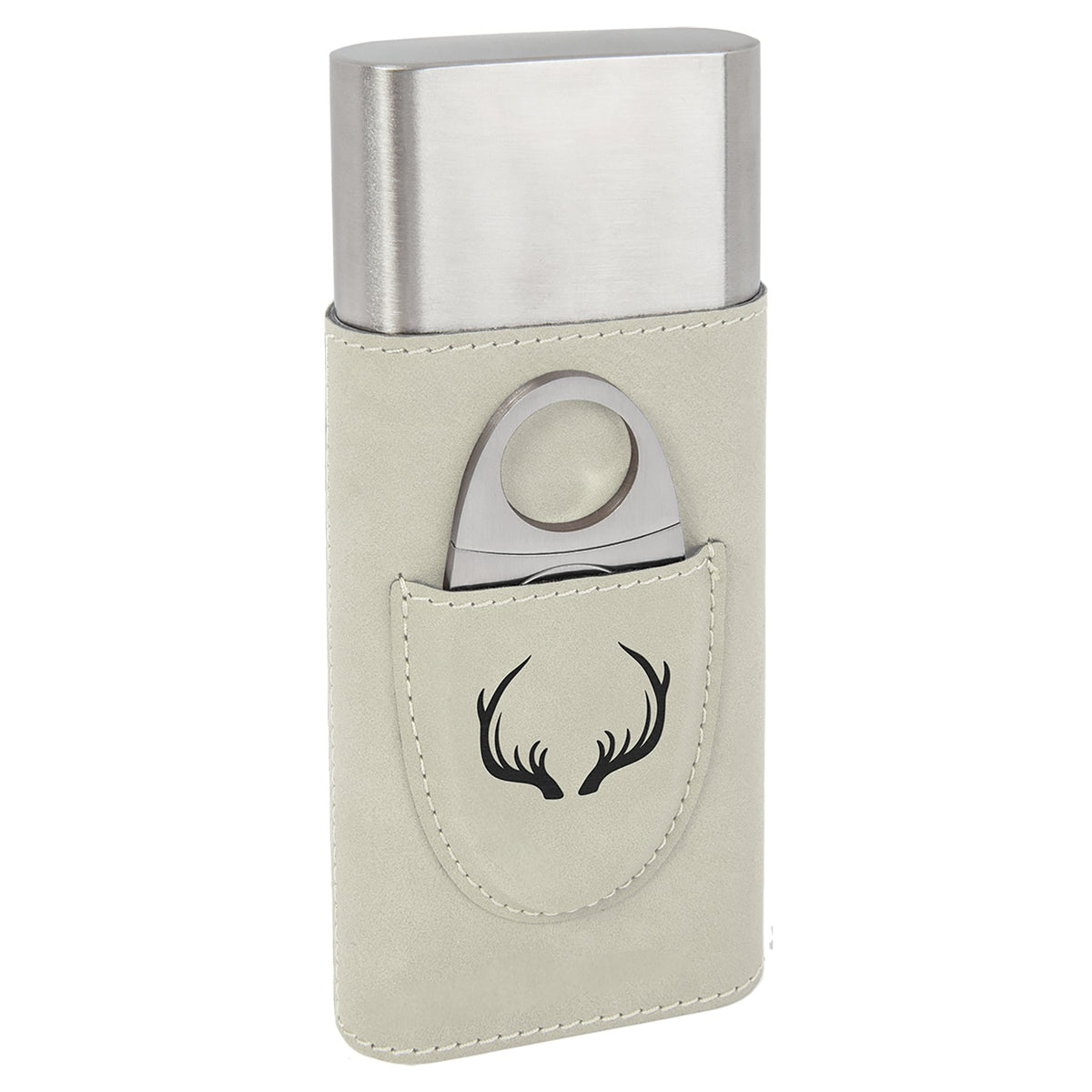 Engraved Leatherette Cigar Case with Cutter - White