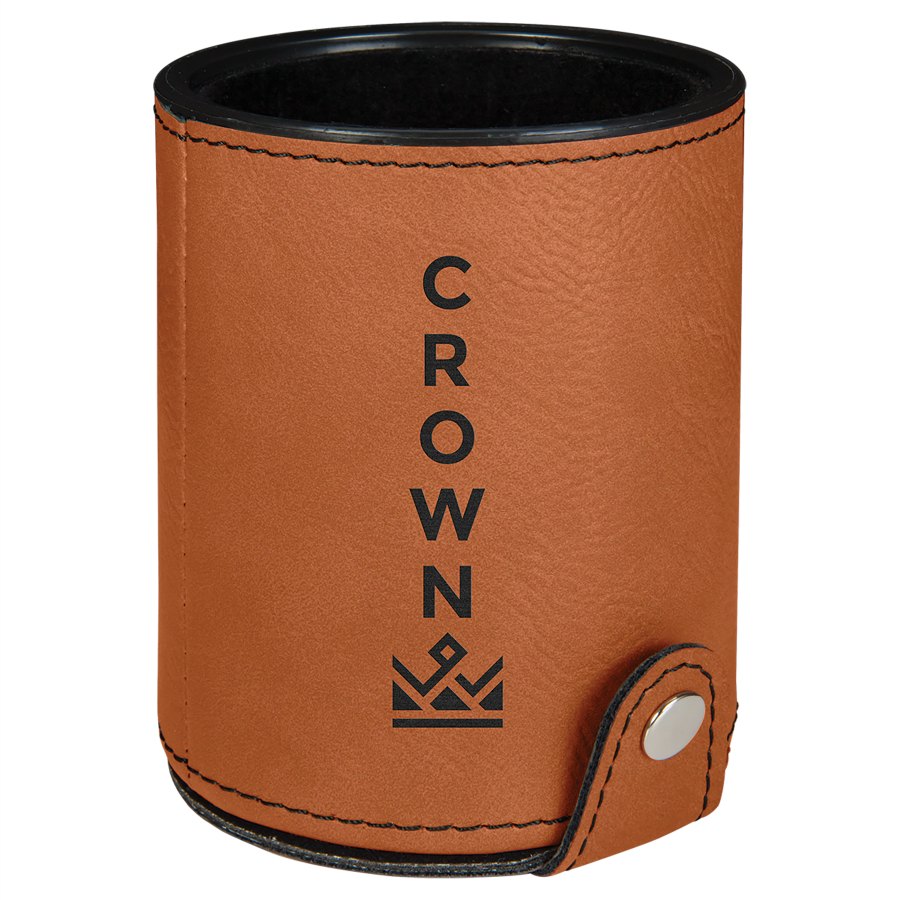 Engraved Leatherette Dice Cup with 5 Dice - Rawhide