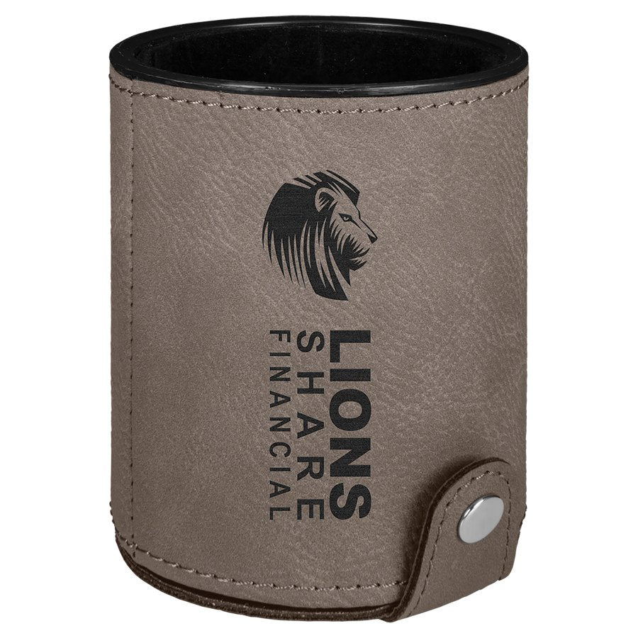 Engraved Leatherette Dice Cup with 5 Dice - Gray