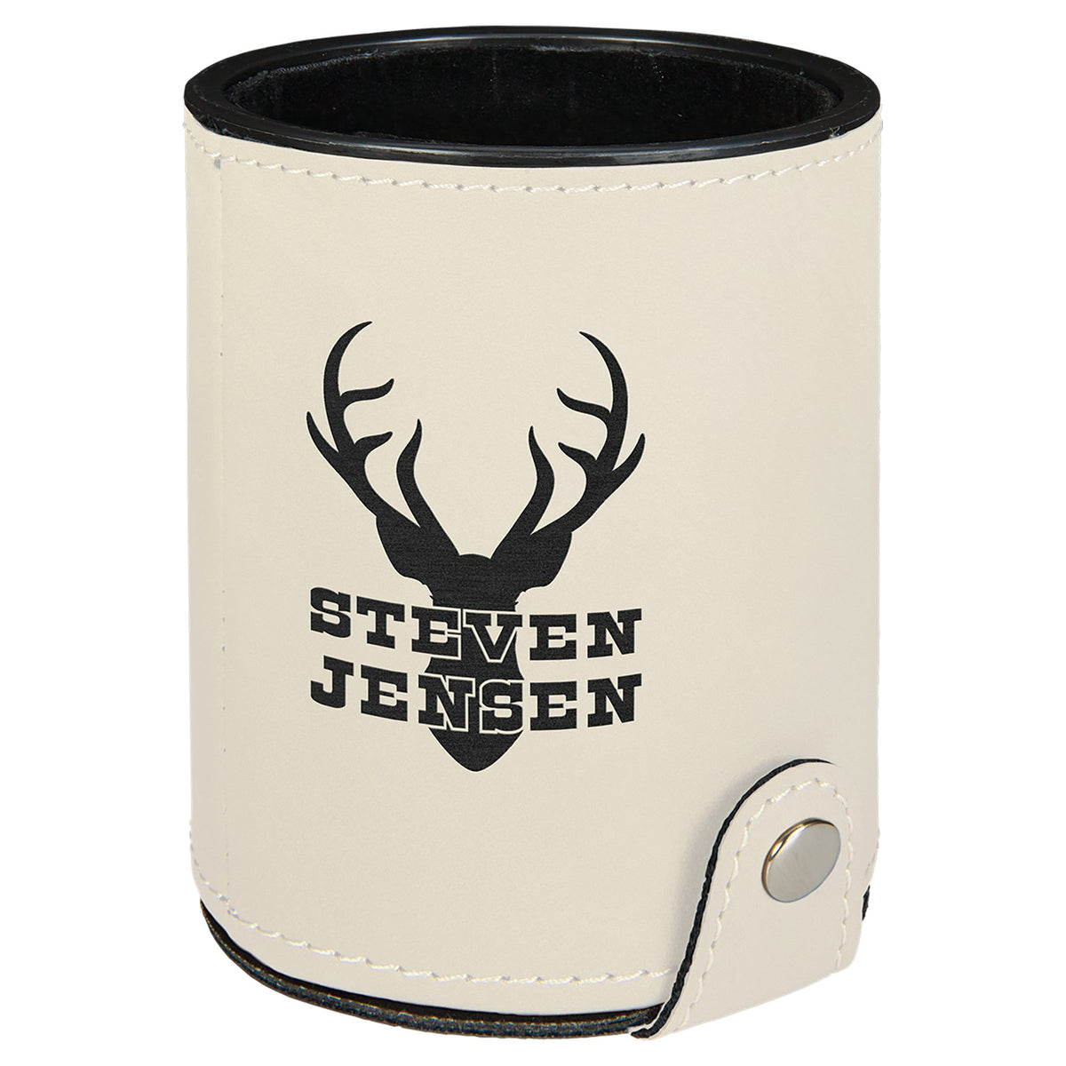Engraved Leatherette Dice Cup with 5 Dice - White