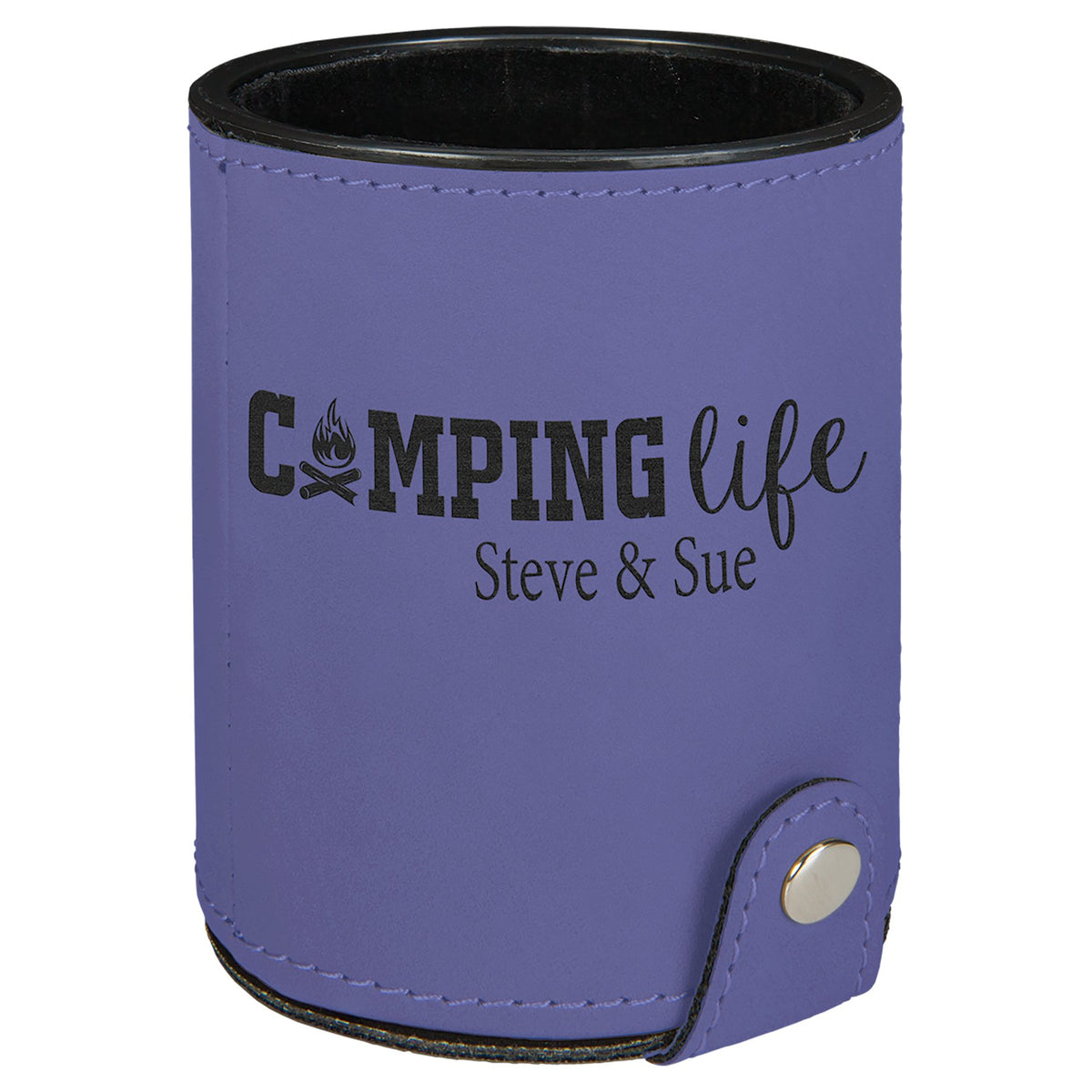Engraved Leatherette Dice Cup with 5 Dice - Purple