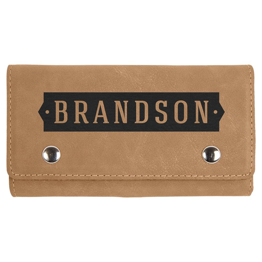 Engraved Leatherette Card and Dice Set - Light Brown