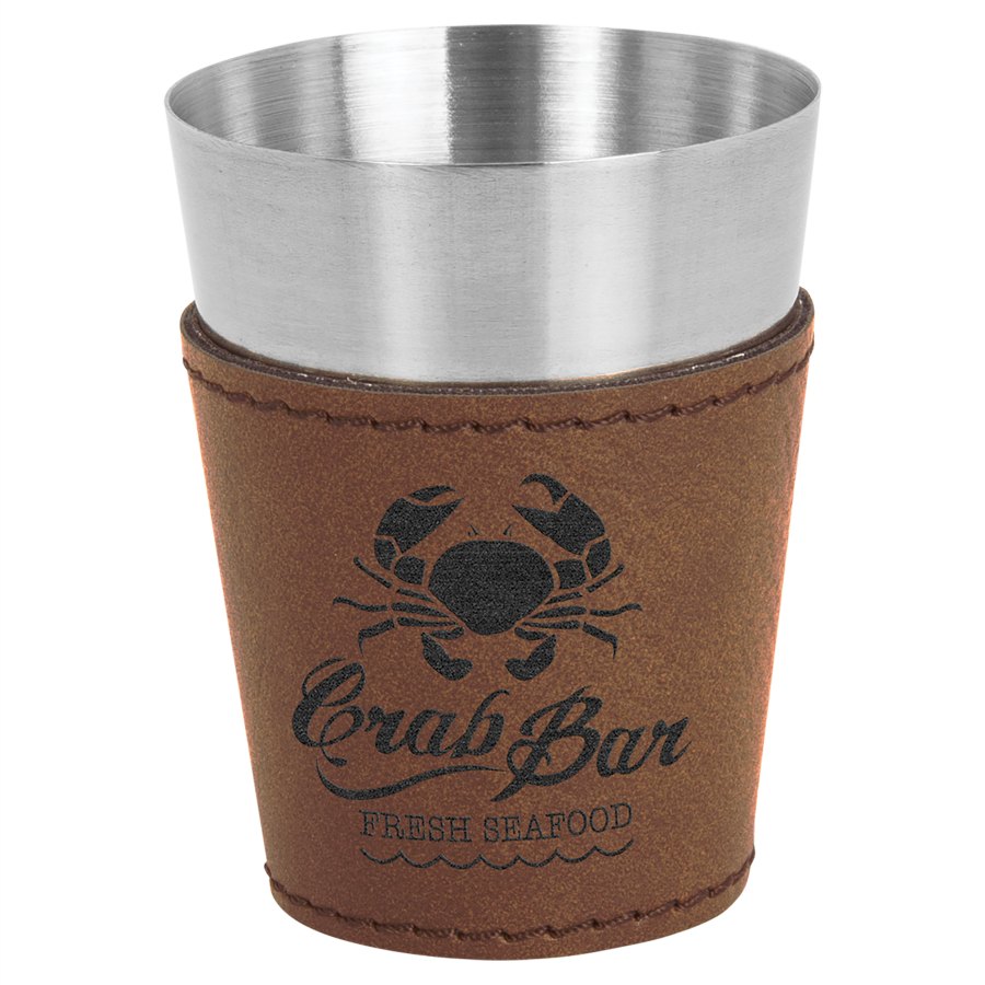 Engraved Leatherette and Stainless Steel Shot Glass - Dark Brown