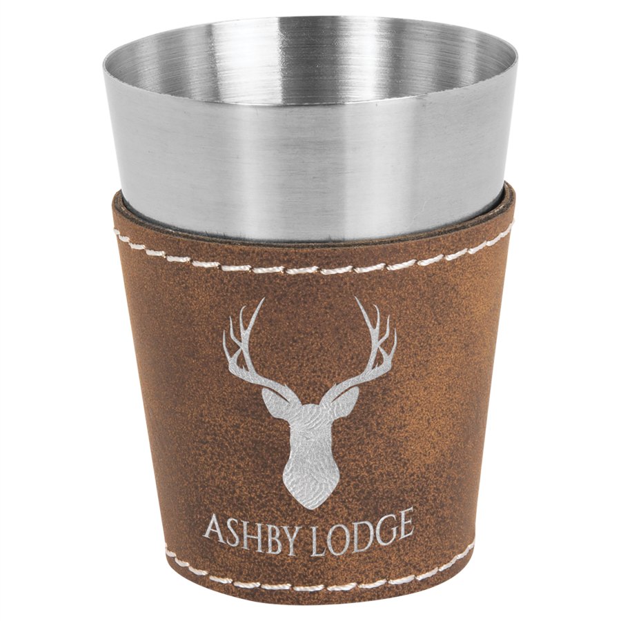 Engraved Leatherette and Stainless Steel Shot Glass - Rustic/Silver