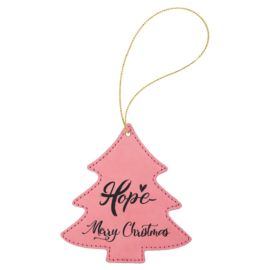 Engraved Leatherette Tree Ornament - Pink (Gold String)