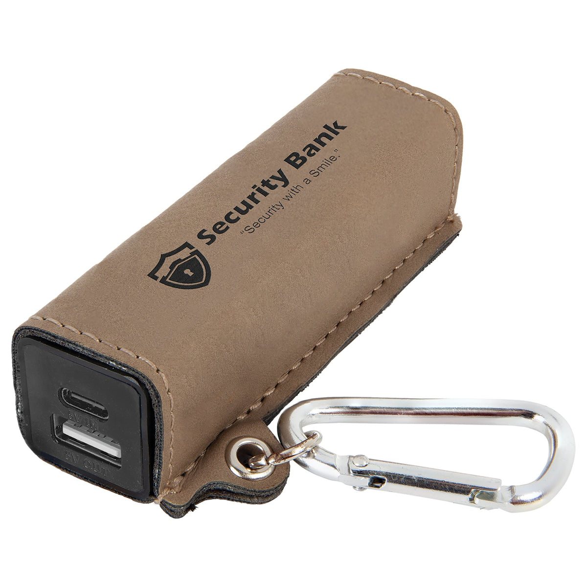 Engraved Leatherette 2200 mAh Power Bank - Light Brown / USB-C