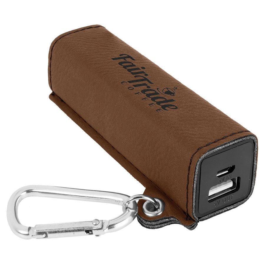 Engraved Leatherette 2200 mAh Power Bank - Dark Brown / USB