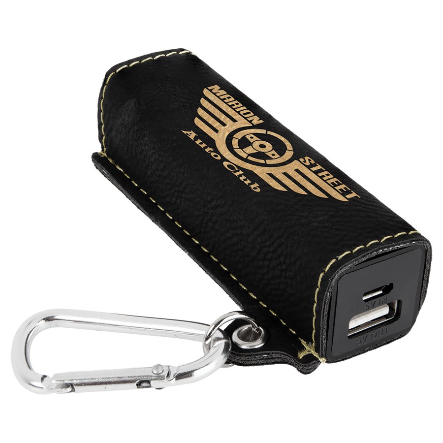 Engraved Leatherette 2200 mAh Power Bank - Black/Gold / USB