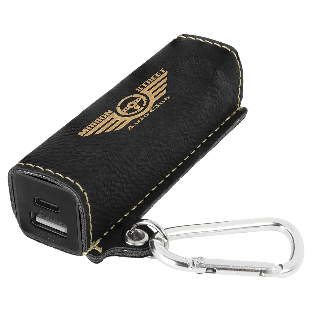 Engraved Leatherette 2200 mAh Power Bank - Black/Gold / USB-C