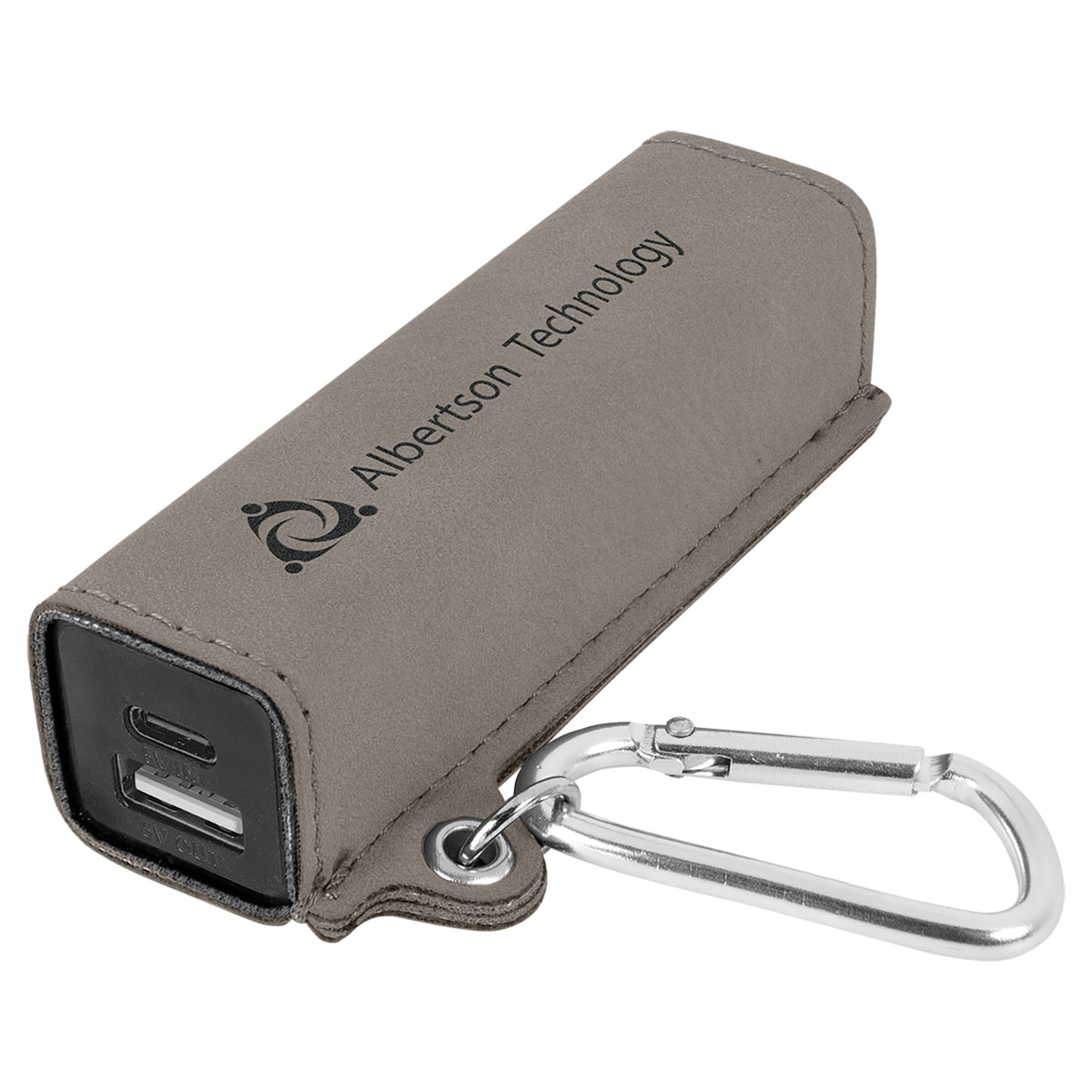 Engraved Leatherette 2200 mAh Power Bank - Gray / USB-C